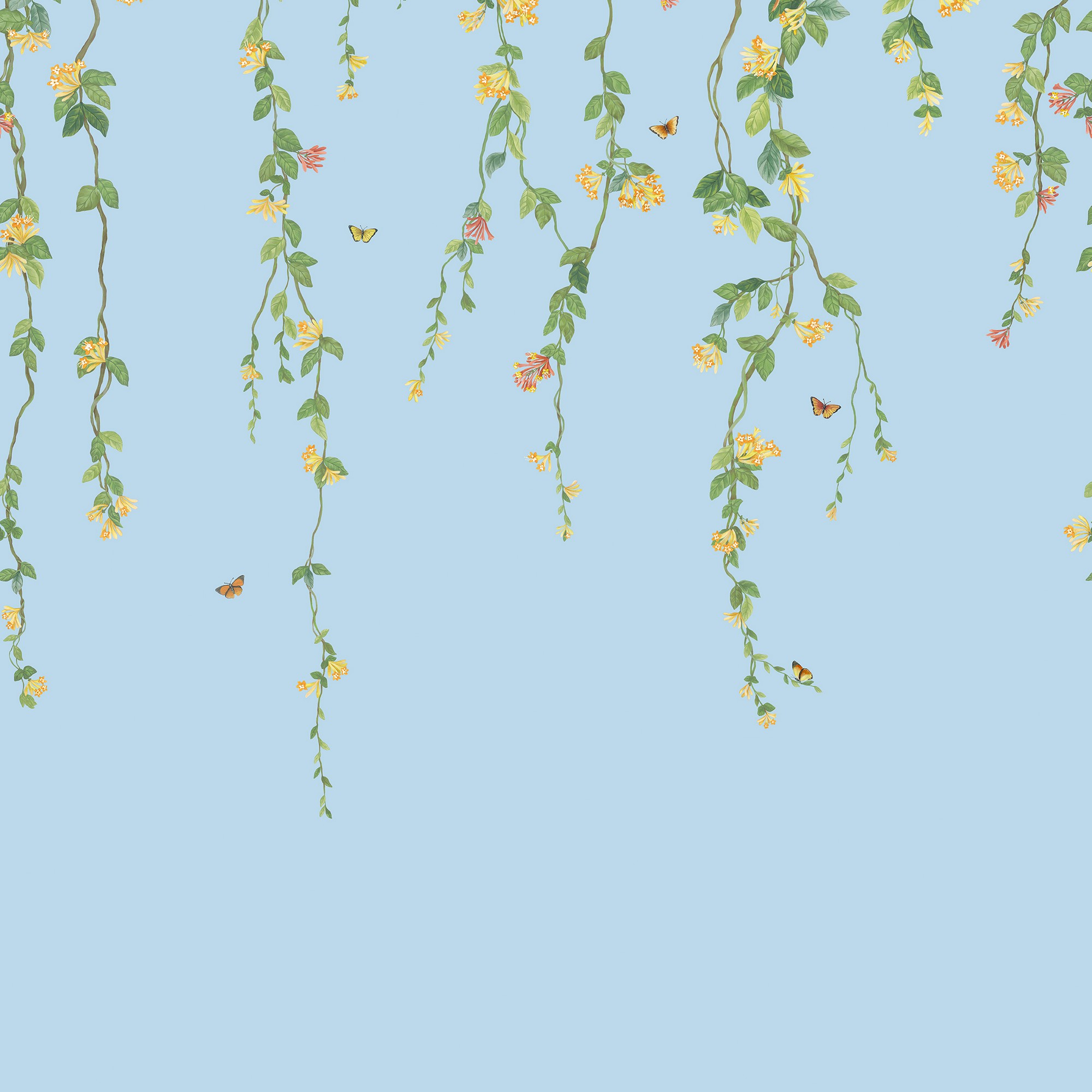 Hummingbirds Flora Wallpaper Panel 1242011 By Cole Son In Buttercup Yellow Cornflower Blue